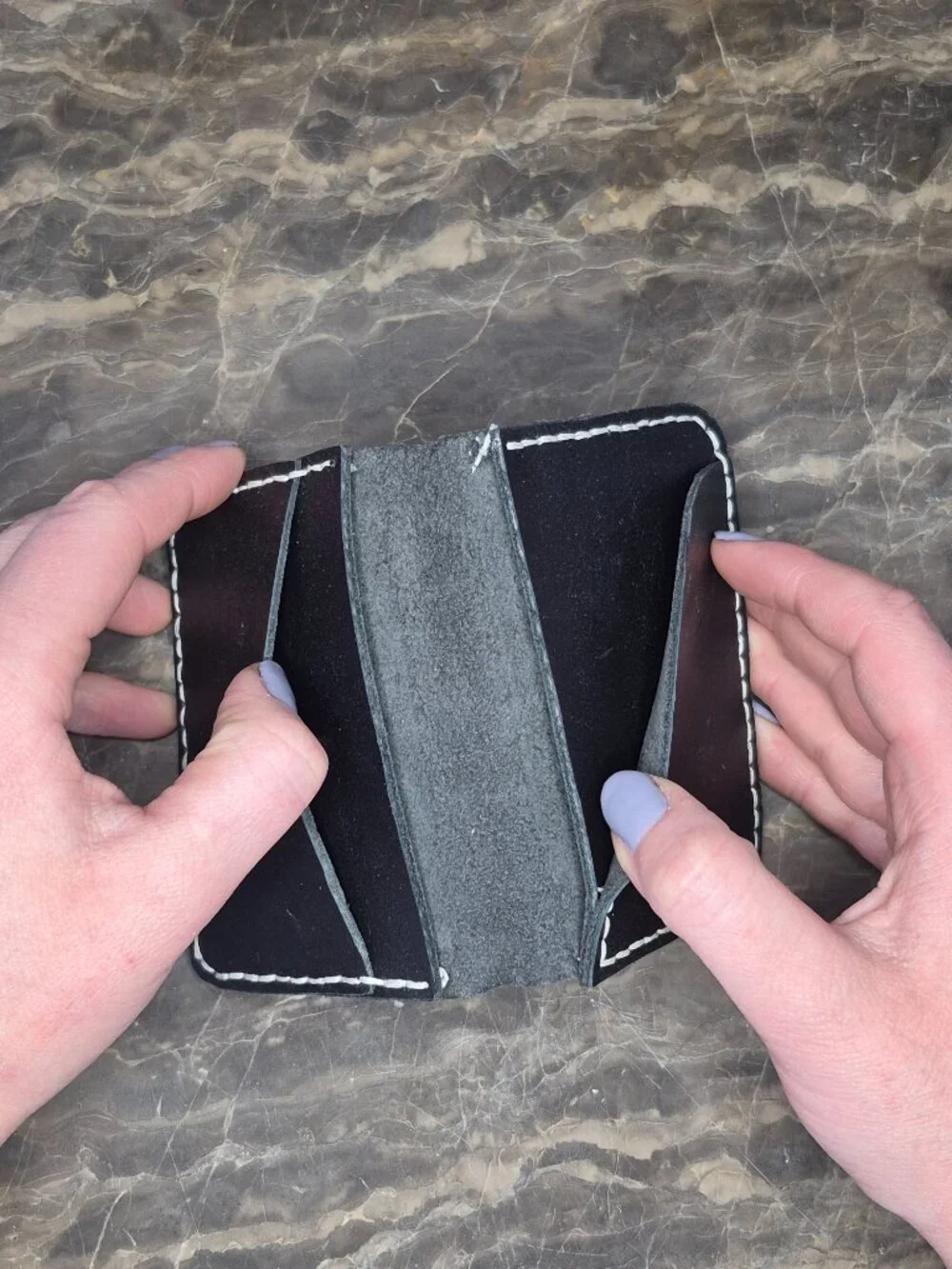 JT Leather Black Leather Fold Wallet W/ White Stitching